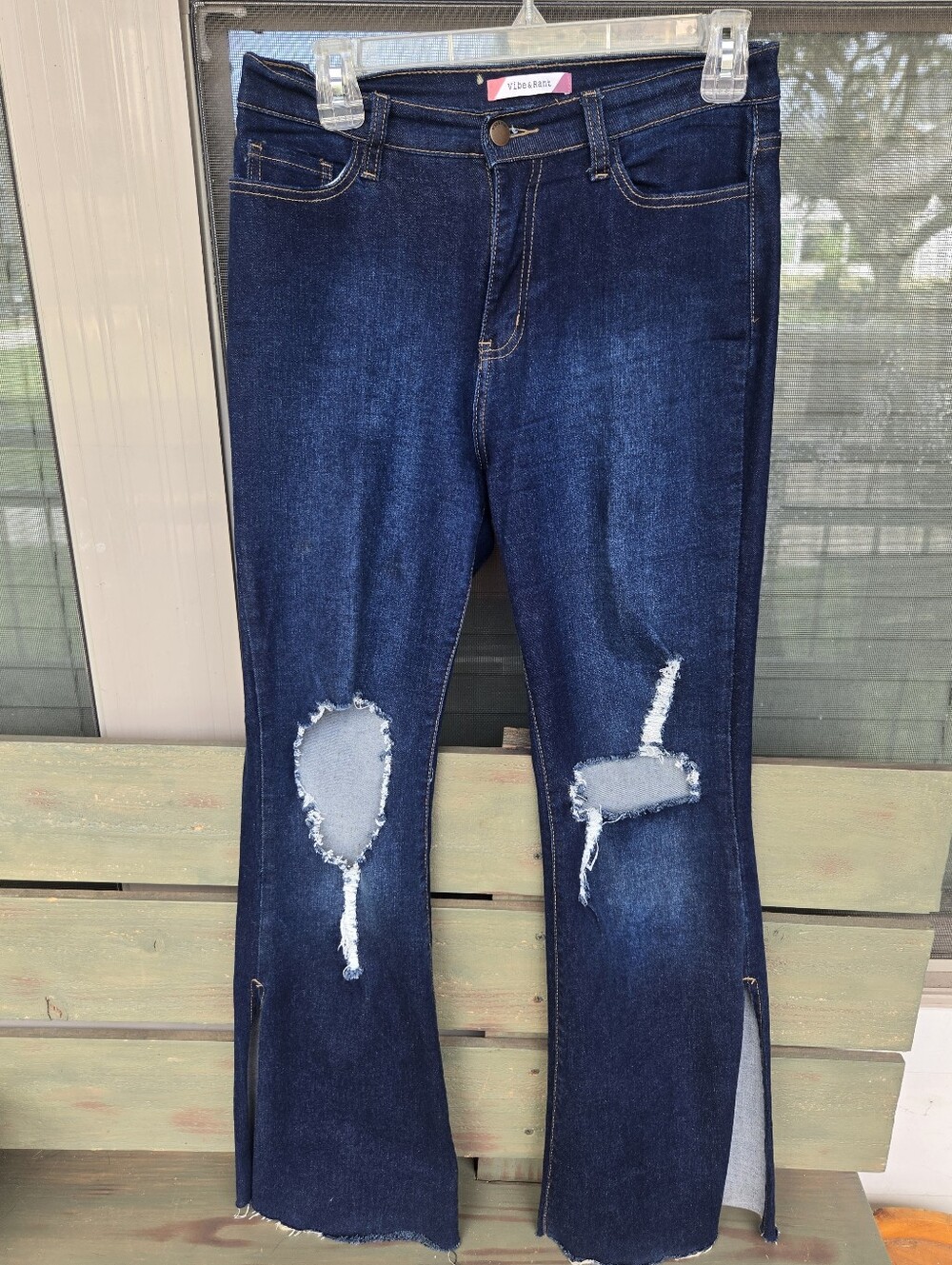Vibe & Rant Flare Jeans Distressed Sz 9/29 With Side Slits